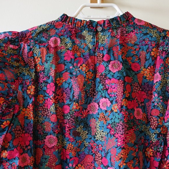 J. Crew Liberty Ciara Ruffleneck Flutter Sleeve Floral Top Pleated AR916 XS 0 - Picture 14 of 16